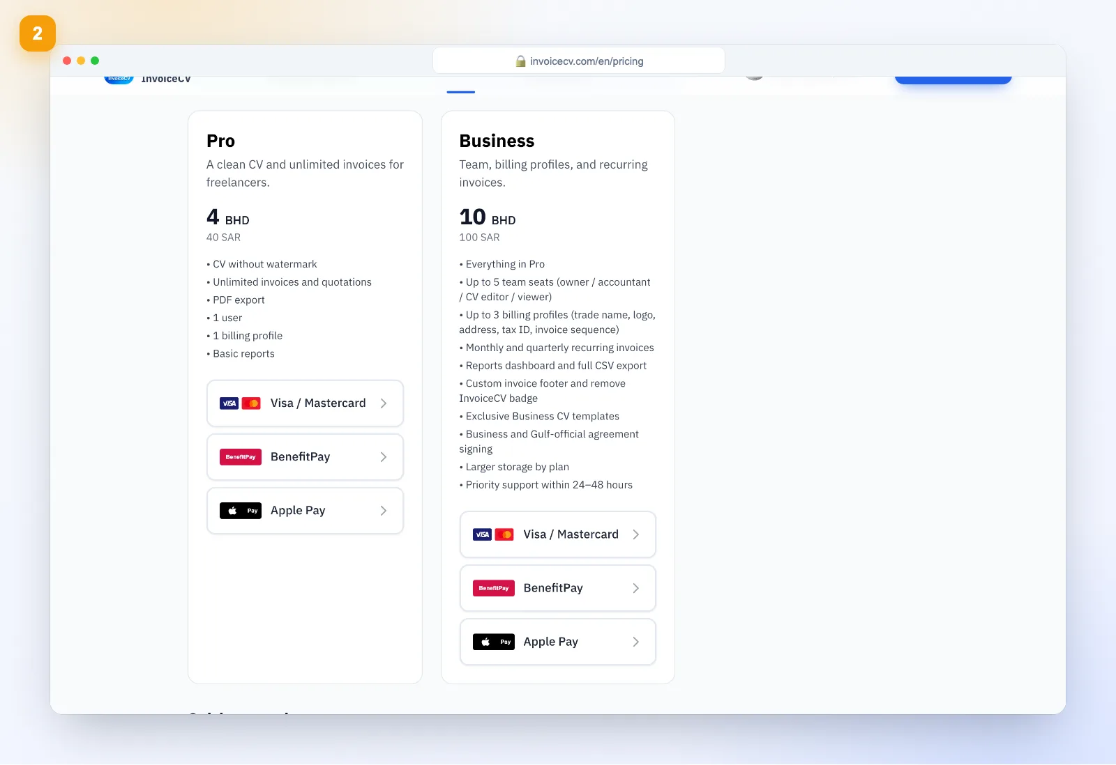 Pick a plan and payment method